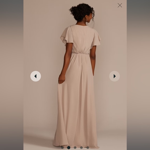 David’s Bridal Flutter Sleeve Wrap Dress in Wine Color - Picture 3 of 8